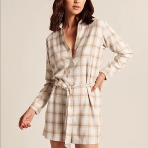 Abercrombie White Plaid Shirt Dress